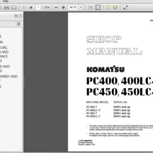 Komatsu PC400-7, PC400LC-7, PC450-7, PC450LC-7Excavator Shop Manual SEBM033012 - PDF DOWNLOAD