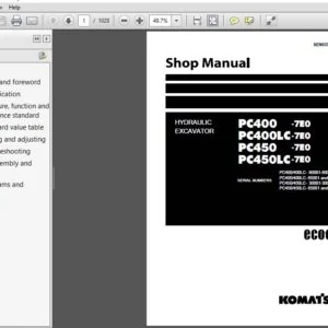 Komatsu PC400-7E0, PC400LC-7E0, PC450-7E0, PC450LC-7E0 Excavator Shop Manual SEN03578-04 - DOWNLOAD