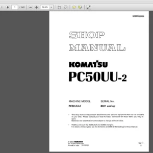 Komatsu PC50UU-2  Hydraulic Excavator Shop Manual 8001 and up - PDF DOWNLOAD