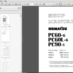 Komatsu PC60-6, PC60L-6, PC90-1  Excavator Shop Manual SN 28001, 8001, 1001 and up - PDF DOWNLOAD