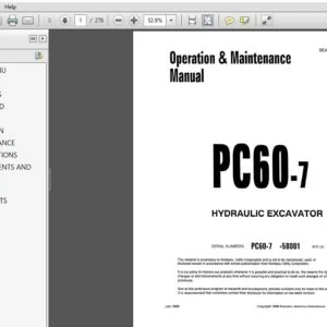 Komatsu PC60-7 Hydraulic Excavator Operation & Maintenance Manual SN 58001 and up - PDF DOWNLOAD