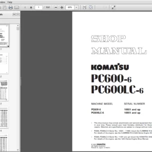 Komatsu PC600-6, PC600LC-6 Hydraulic Excavator Shop Manual 10001 and up - PDF DOWNLOAD
