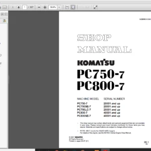 Komatsu PC750-7, PC750SE-7, PC750LC-7, PC800-7, PC800SE-7 Excavator Service Repair Manual SEBM031308 - PDF DOWNLOAD