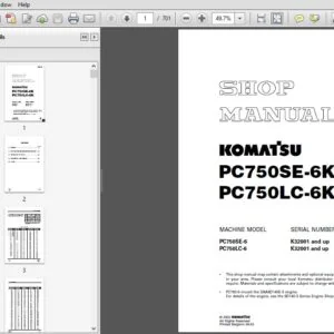 Komatsu PC750SE-6K, PC750LC-6K  Hydraulic Excavator Shop Manual K32001 and up - PDF DOWNLOAD