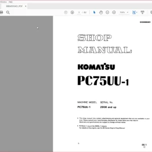 Komatsu PC75UU-1 Hydraulic Excavator shop Manual SN 2908 and up - PDF DOWNLOAD
