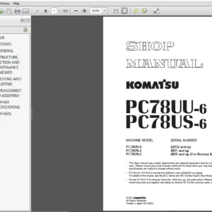 Komatsu PC78UU-6, PC78US-6 Excavator Shop Manual 22832, 4001, 4809 and up ( For Norway & EU ) - PDF DOWNLOAD