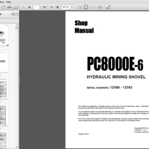 Komatsu PC8000E-6 Hydraulic Mining Shovel Shop Manual Sl No 12089-12093 - PDF DOWNLOAD