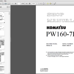 Komatsu PW160-7H Wheeled Excavator Shop Manual H50051 and up - PDF DOWNLOAD