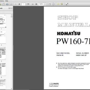 Komatsu PW160-7K K40001 and up Wheeled Excavator Shop Manual - PDF DOWNLOAD