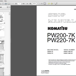 Komatsu PW200-7K, PW220-7K  Wheeled Excavator Shop Manual UEBM001901 - PDF DOWNLOAD