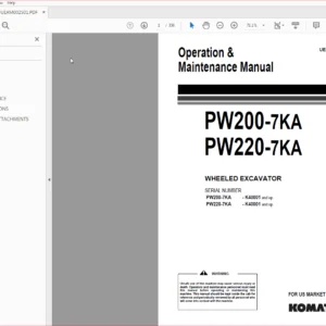 Komatsu PW200-7KA, PW220-7KA Wheeled Excavator Operation & Maintenance Manual SN K40001 and up - PDF DOWNLOAD