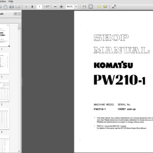 Komatsu PW210-1 Wheeled Excavator Shop Manual 10001 and up - PDF DOWNLOAD