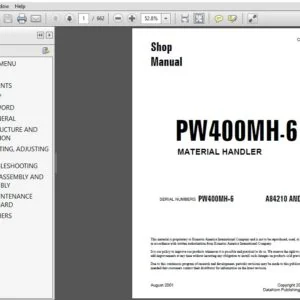 Komatsu PW400MH-6 Wheeled Excavator Material Handler Shop Manual SN A84210 and up - PDF DOWNLOAD