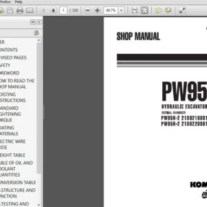 Komatsu PW95R-2 and up Wheeled Excavator Shop Manual SN 21D0210001 and up, 21D0220001 - PDF DOWNLOAD