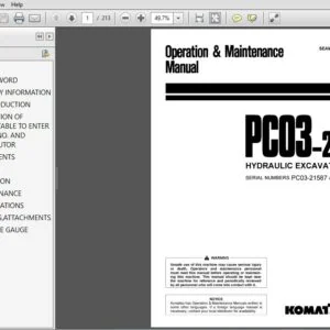 Komatsu Pc03-2 Hydraulic Excavator Operation & Maintenance Manual SN 21587 and up - PDF DOWNLOAD