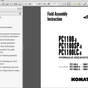 Komatsu Pc1100-6, Pc1100SP-6, Pc1100LC-6 Hydraulic Excavator Field Assembly Manual SN 10001 and up - PDF DOWNLOAD