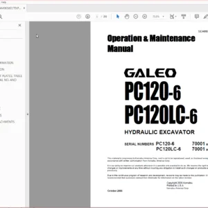 Komatsu Pc120-6, Pc120Lc-6 Hydraulic Excavator Operation & Maintenance Manual SN 70001 and up - PDF DOWNLOAD
