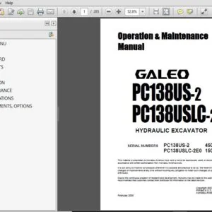 Komatsu Pc138US-2, Pc138USLC-2E0 Hydraulic Excavator Operation & Maintenance Manual SN 4501, 1501 and up - PDF DOWNLOAD