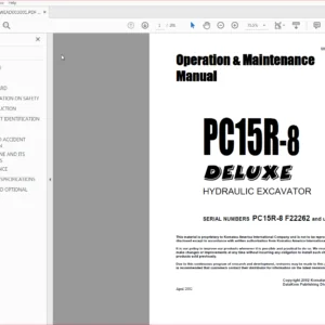 Komatsu Pc15R-8 Deluxe Hydraulic Excavator Operation & Maintenance Manual SN F22262 And Up - PDF DOWNLOAD