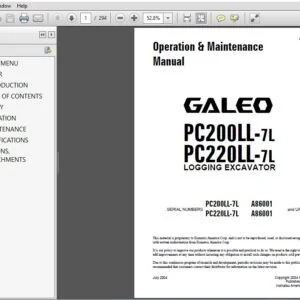 Komatsu Pc200LL-7L, Pc220LL-7L Logging Excavator Operation & Maintenance Manual SN A86001 and up - PDF DOWNLOAD