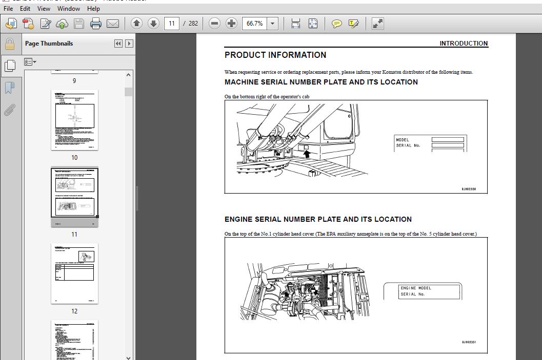 Komatsu Pc270LL-7L Logging Excavator Operation & Maintenance Manual SN ...