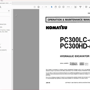 Komatsu Pc300LC-6, Pc300HD-6 Hydraulic Excavator Operation & Maintenance Manual SN A80001 And Up - PDF DOWNLOAD