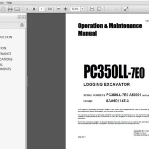 Komatsu Pc350LL-7E0 Logging Excavator Operation & Maintenance Manual SN A50001 and up - PDF DOWNLOAD