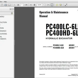 Komatsu Pc400LC-6LM, Pc400HD-6LM Hydraulic Excavator Operation & Maintenance Manual SN A85001 and up - PDF DOWNLOAD