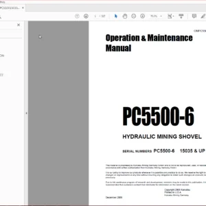 Komatsu Pc5500-6 Hydraulic Mining Shovel Operation & Maintenance Manual SN 15035 And Up - PDF DOWNLOAD