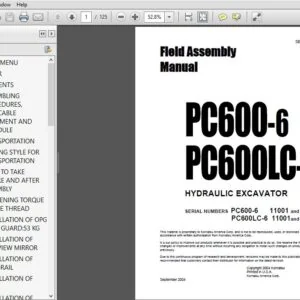 Komatsu Pc600-6, Pc600Lc-6 Hydraulic Excavator Field Assembly Manual SN 11001 And Up - PDF DOWNLOAD