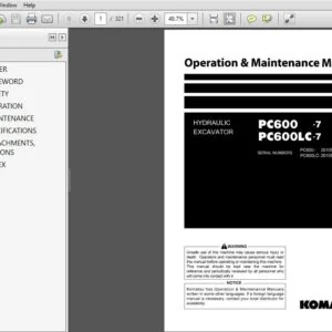 Komatsu Pc600-7, Pc600Lc-7 Hydraulic Excavator Operation & Maintenance Manual SN 20105 And Up - PDF DOWNLOAD