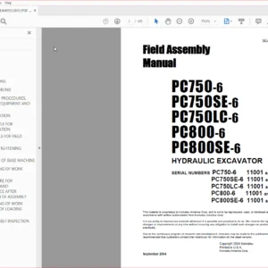 Komatsu Pc750-6, Pc750Se-6, Pc750Lc-6, Pc800-6, Pc800Se-6 Hydraulic Excavator Field Assembly Manual - PDF DOWNLOAD