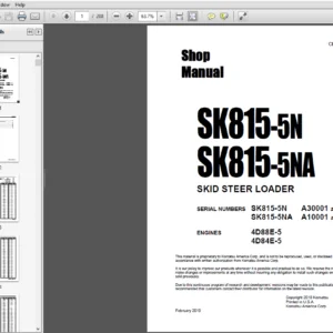 Komatsu SK815-5N, SK815-5NA Skid Steer Loader Shop Manual - PDF DOWNLOAD