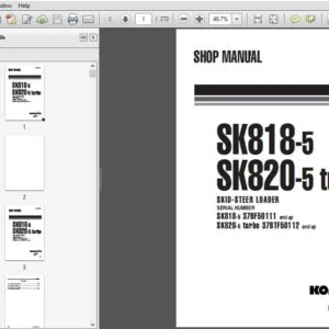Komatsu SK818-5, SK820-5 turbo 37BF50111, 37BTF50112 and up Skid Steer Loader Shop Manual - DOWNLOAD