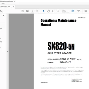 Komatsu SK820-5N Skid Steer Loader Operation & Maintenance Manual SN A40001 and up - PDF DOWNLOAD