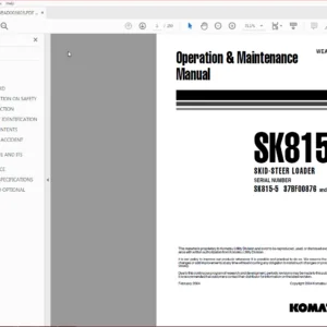 Komatsu Sk815-5 Skid Steer Loader Operation & Maintenance Manual SN 37Bf00876 And Up - PDF DOWNLOAD