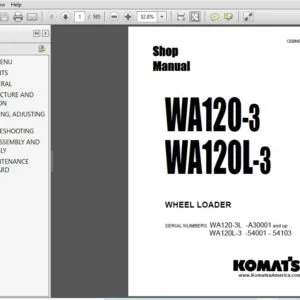 Komatsu WA120-3L, WA120L-3 Wheel Loader Shop Manual SN A30001 and up, 54001-54103  - PDF DOWNLOAD