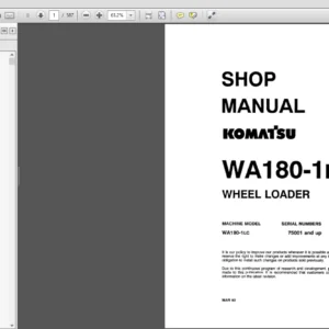 Komatsu WA180-1LC 75001 and up Wheel Loader Shop Manual - PDF DOWNLOAD