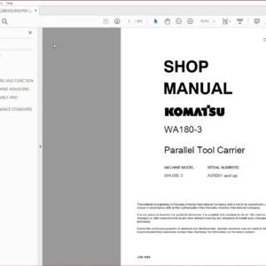 Komatsu WA180-3 Parallel Tool Carrier Service Repair Manual SN A85001 and up - PDF DOWNLOAD