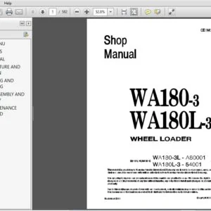 Komatsu WA180-3L, WA180L-3 Wheel Loader Shop Manual SN A80001 and up, 54001 and up  - PDF DOWNLOAD
