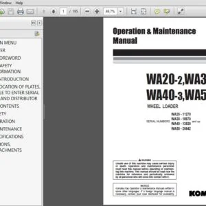 Komatsu WA20-2, WA30-5, WA40-3, WA50-3 Wheel Loader Operation & Maintenance Manual - PDF DOWNLOAD