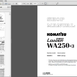 Komatsu WA250-3 Avance Loader Wheel Loader Shop Manual 50001 and up - PDF DOWNLOAD