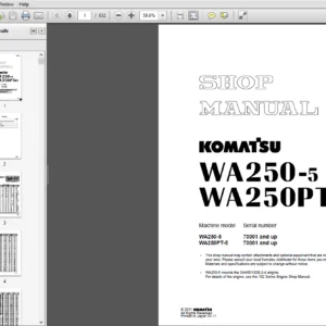 Komatsu WA250-5, WA250PT-5 Wheel Loader Shop Manual SEBM033208 - PDF DOWNLOAD