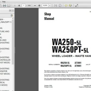 Komatsu WA250-5L, WA250PT-5L Waste Handler  Wheel Loader Shop Manual CEBM011604 - PDF DOWNLOAD