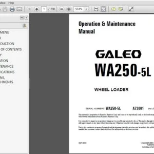 Komatsu WA250-5L Wheel Loader Operation & Maintenance Manual SN A73001 and up - PDF DOWNLOAD