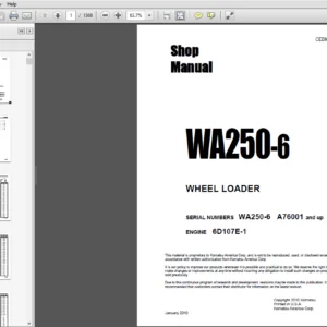 Komatsu WA250-6 Wheel Loader Shop Manual A76001 and up - PDF DOWNLOAD