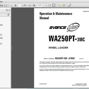 Komatsu WA250PT-3MC Wheel Loader Operation & Maintenance Manual SN A78001 and up - PDF DOWNLOAD