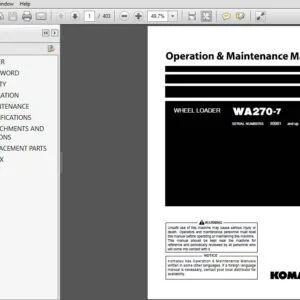 Komatsu WA270-7 Wheel Loader Operation & Maintenance Manual SN 80001 and up - PDF DOWNLOAD
