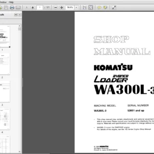 Komatsu WA300L-3 Avance Loader Wheel Loader Shop Manual 53001 and up - PDF DOWNLOAD