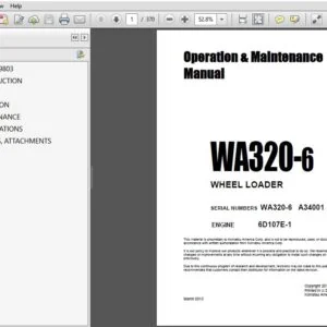 Komatsu WA320-6 Wheel Loader Operation & Maintenance Manual SN A34001-A34999 and up - PDF DOWNLOAD